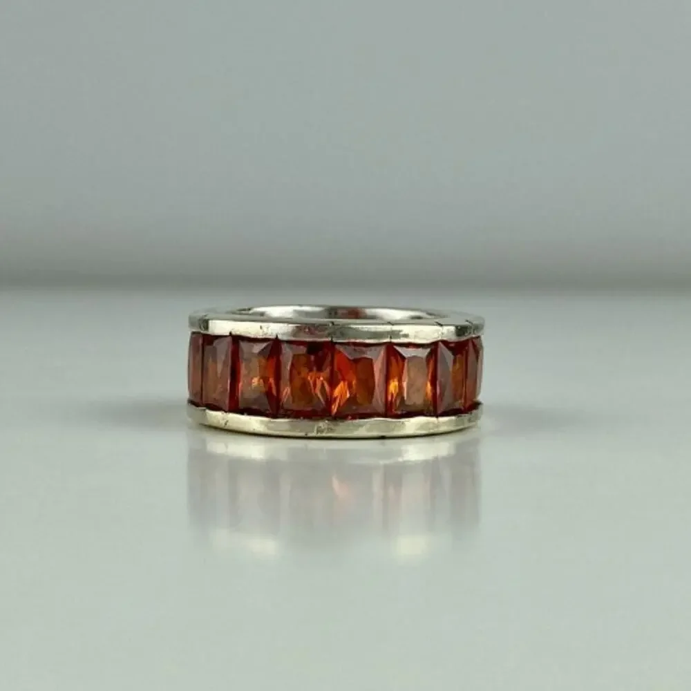925 Sterling Silver Orange CZ Ring Size 8